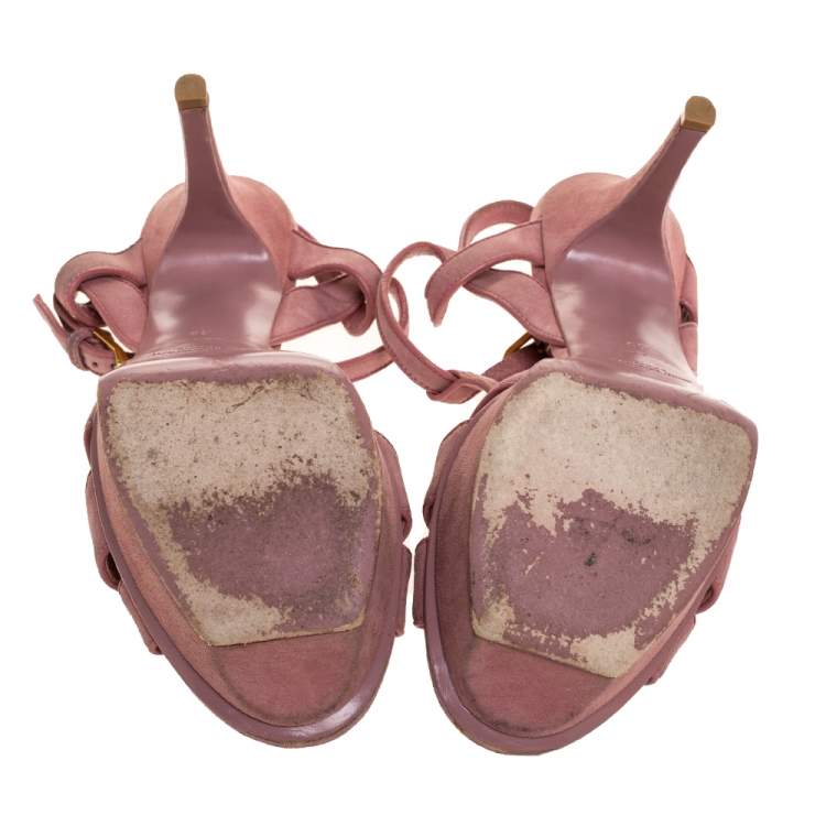 Saint Laurent Paris Pink Suede Tribute Platform Sandals Size 39