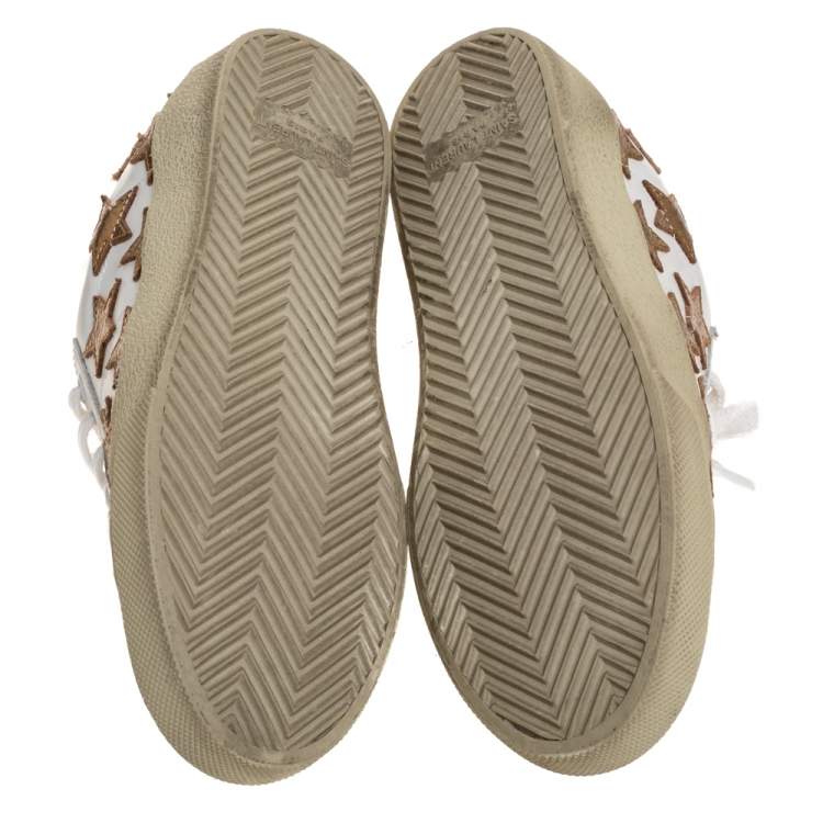Pre Owned Saint Laurent Paris White/Gold Leather Star Alpha Low Top Sneakers Size 36
