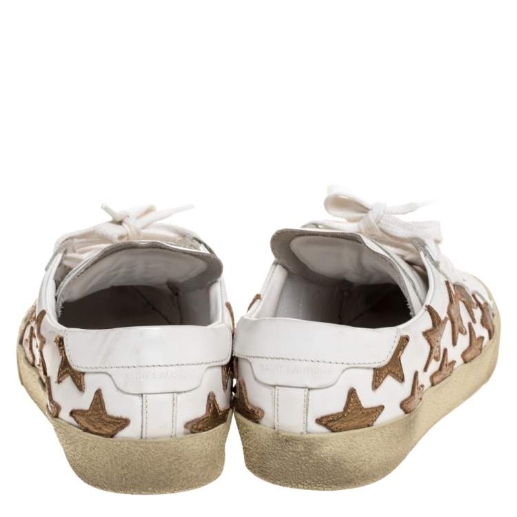 Pre Owned Saint Laurent Paris White/Gold Leather Star Alpha Low Top Sneakers Size 36