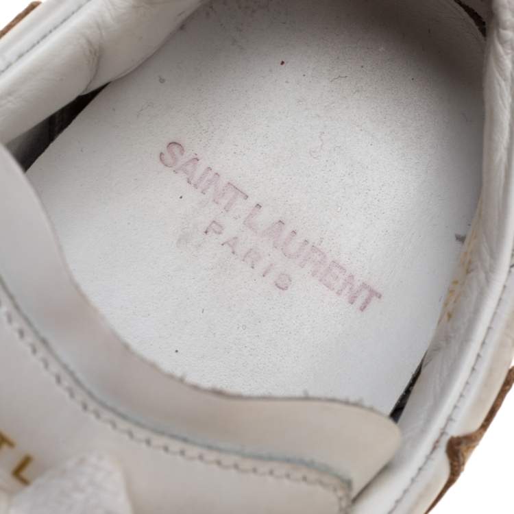 Pre Owned Saint Laurent Paris White/Gold Leather Star Alpha Low Top Sneakers Size 36