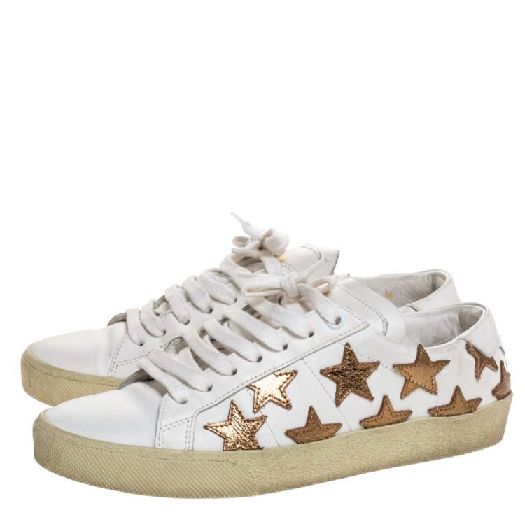 Pre Owned Saint Laurent Paris White/Gold Leather Star Alpha Low Top Sneakers Size 36