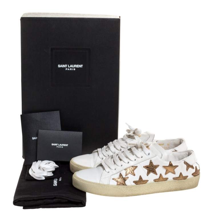 Pre Owned Saint Laurent Paris White/Gold Leather Star Alpha Low Top Sneakers Size 36