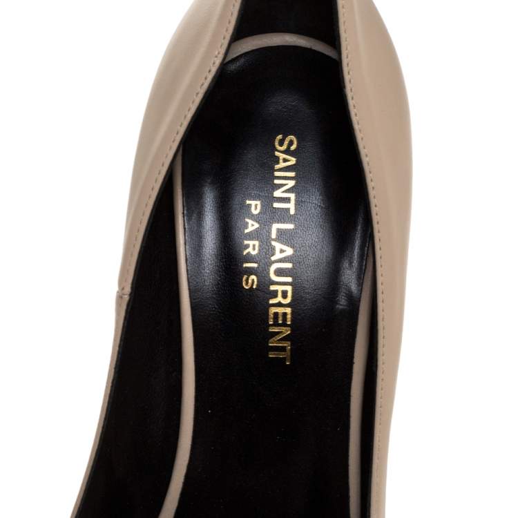 Pre Owned Saint Laurent Paris Off-White Leather Janis Pointed Toe Platform Pumps Size 38.5