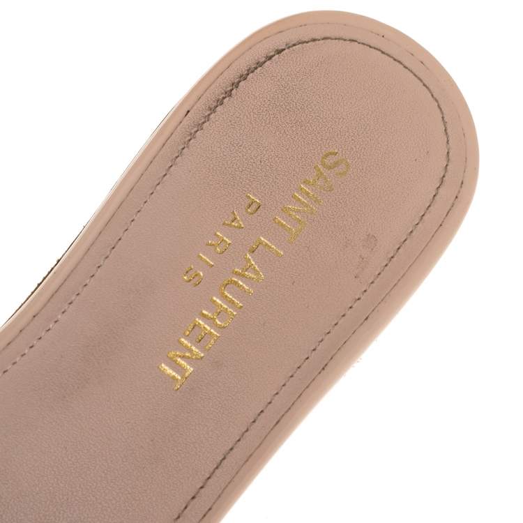 Pre Owned Saint Laurent Paris Beige Patent Leather Tribute Flats 38