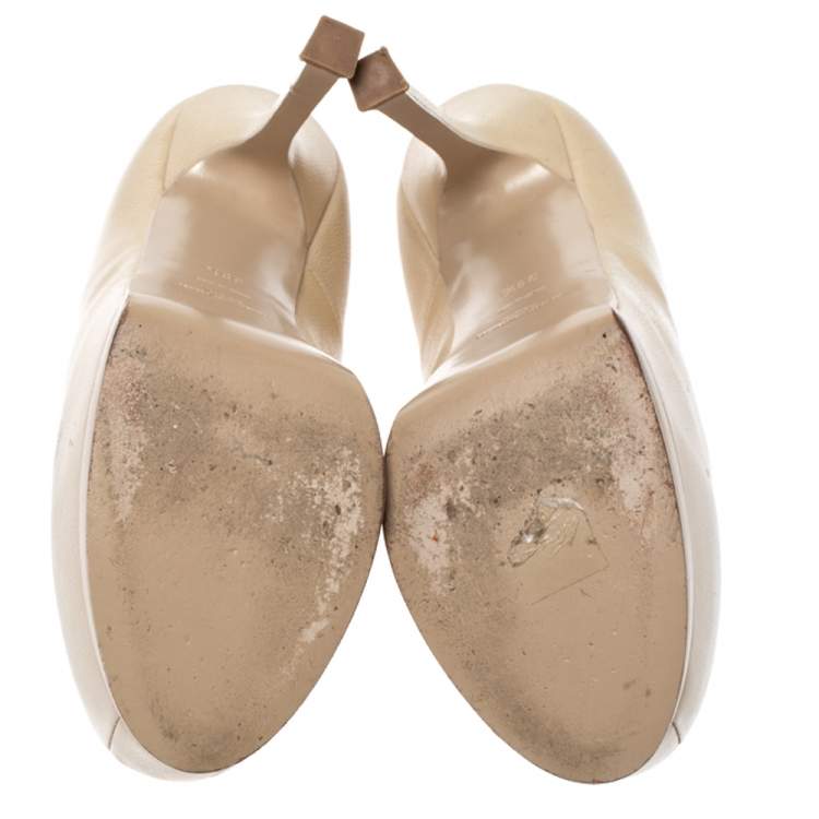 Pre Owned Saint Laurent Beige Leather Tribtoo Platform Pumps Size 38.5
