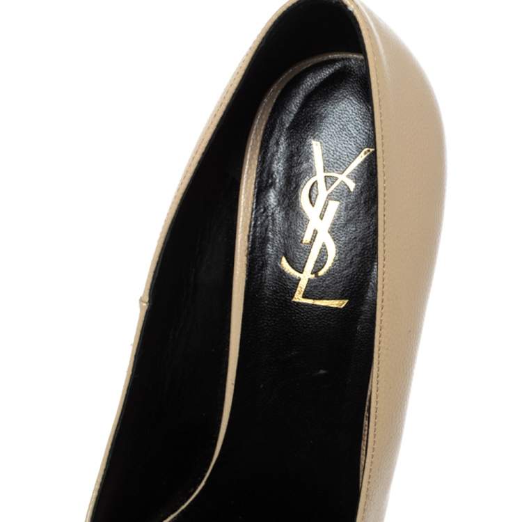 Pre Owned Saint Laurent Beige Leather Tribtoo Platform Pumps Size 38.5