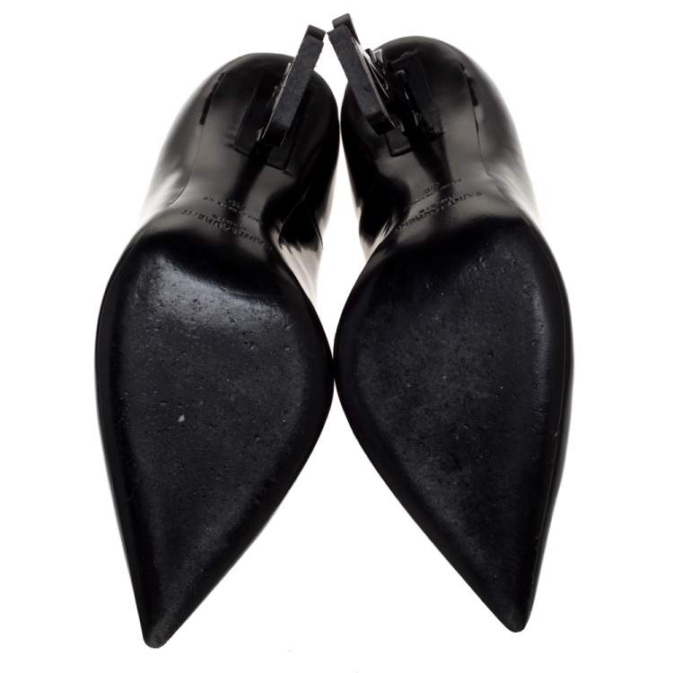 Pre Owned Saint Laurent Paris Black Patent Leather Opyum Pointed Toe Pumps Size 35