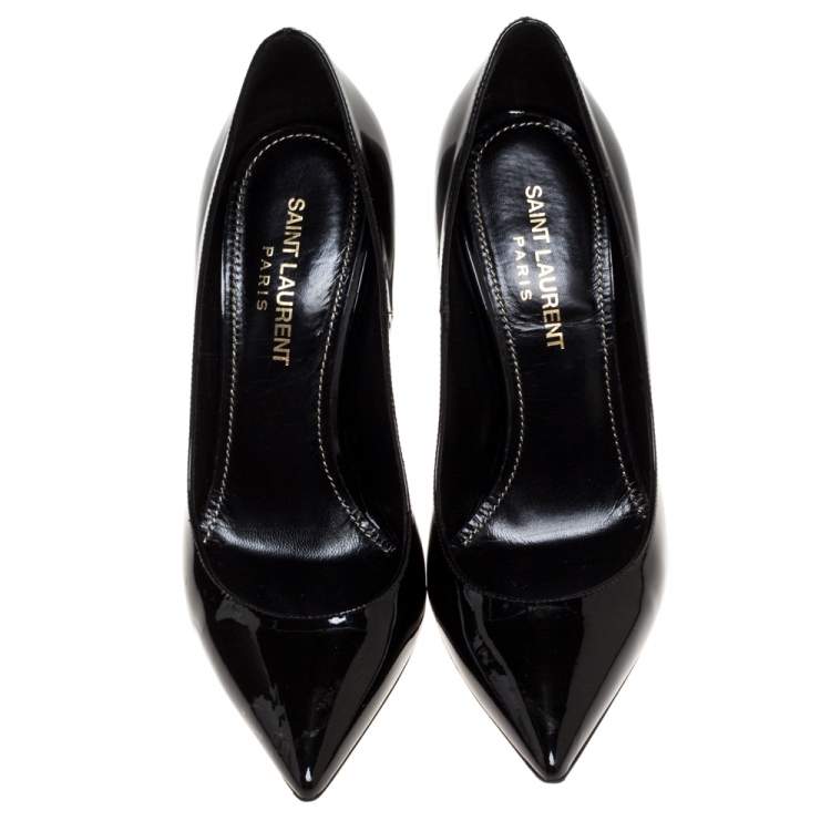 Pre Owned Saint Laurent Paris Black Patent Leather Opyum Pointed Toe Pumps Size 35