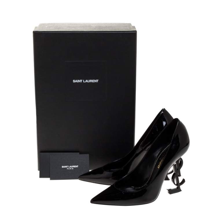 Pre Owned Saint Laurent Paris Black Patent Leather Opyum Pointed Toe Pumps Size 35
