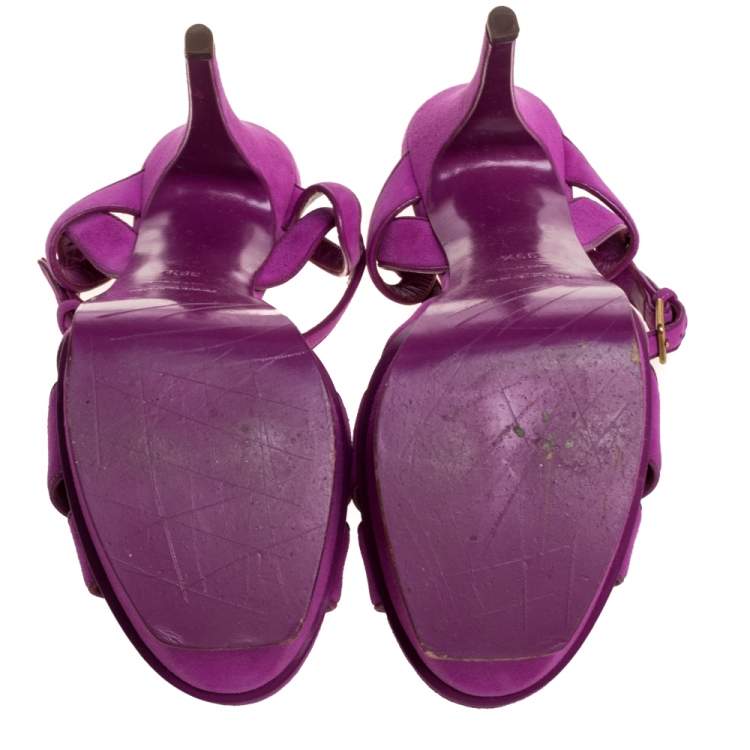 Pre Owned Saint Laurent Paris Fuchsia Suede Tribute Platform Sandals Size 39.5