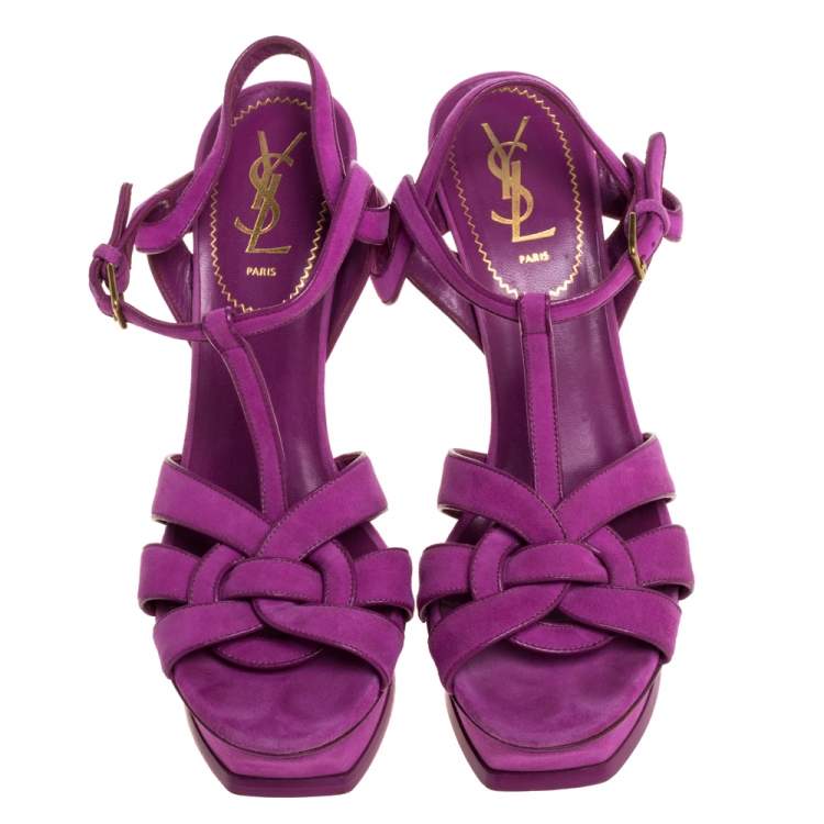 Pre Owned Saint Laurent Paris Fuchsia Suede Tribute Platform Sandals Size 39.5