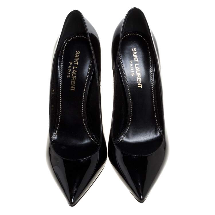 Pre Owned Saint Laurent Paris Black Patent Leather Opyum Pointed Toe Pumps Size 38.5