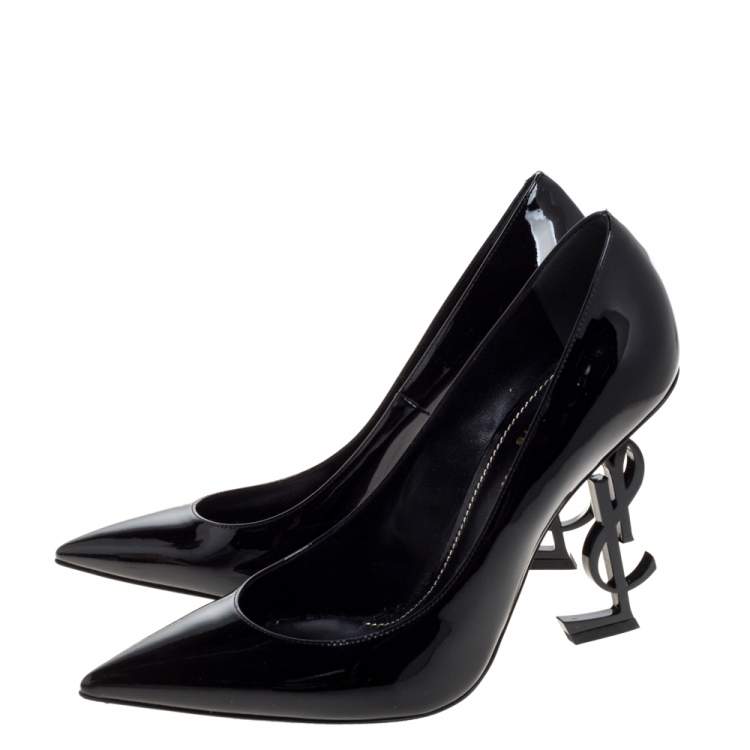 Pre Owned Saint Laurent Paris Black Patent Leather Opyum Pointed Toe Pumps Size 38.5