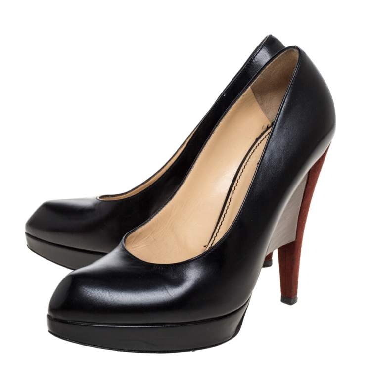 Pre Owned Saint Laurent Paris Leather Platform Pumps Size 38