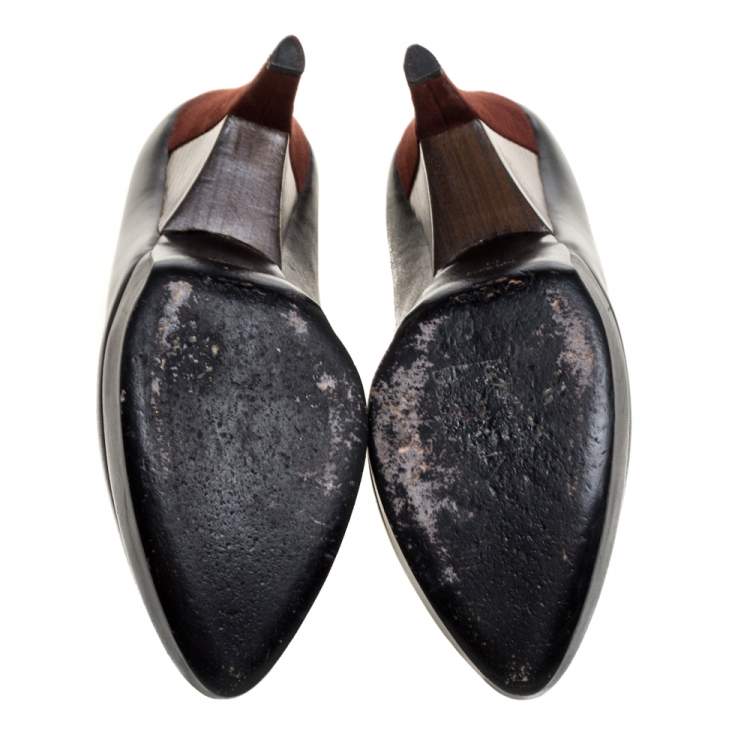 Pre Owned Saint Laurent Paris Leather Platform Pumps Size 38