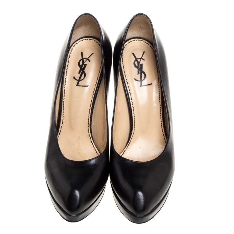 Pre Owned Saint Laurent Paris Leather Platform Pumps Size 38