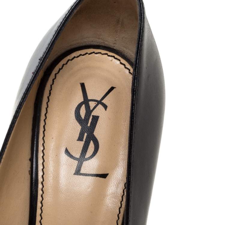 Pre Owned Saint Laurent Paris Leather Platform Pumps Size 38