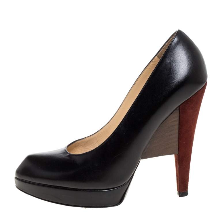 Pre Owned Saint Laurent Paris Leather Platform Pumps Size 38