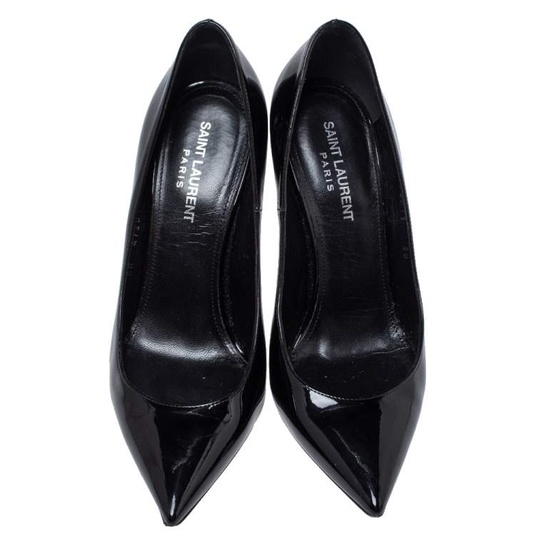 مملوكة مسبقًا Saint Laurent Paris Black Patent Leather Opyum Pointed Toe Pumps Size 38