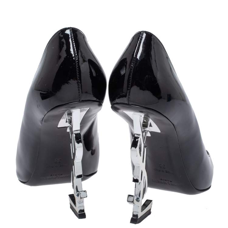 مملوكة مسبقًا Saint Laurent Paris Black Patent Leather Opyum Pointed Toe Pumps Size 38
