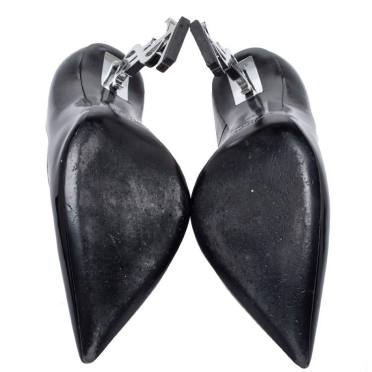 مملوكة مسبقًا Saint Laurent Paris Black Patent Leather Opyum Pointed Toe Pumps Size 38