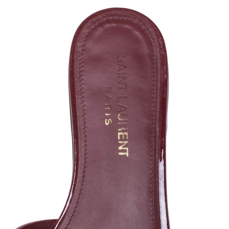 Pre Owned Saint Laurent Paris Red Patent Leather Tribute Flat Slides Size 36