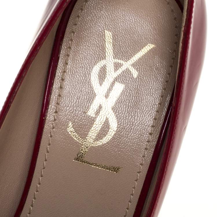 Pre Owned Saint Laurent Paris Red Patent Leather Wedge Pumps Size 37