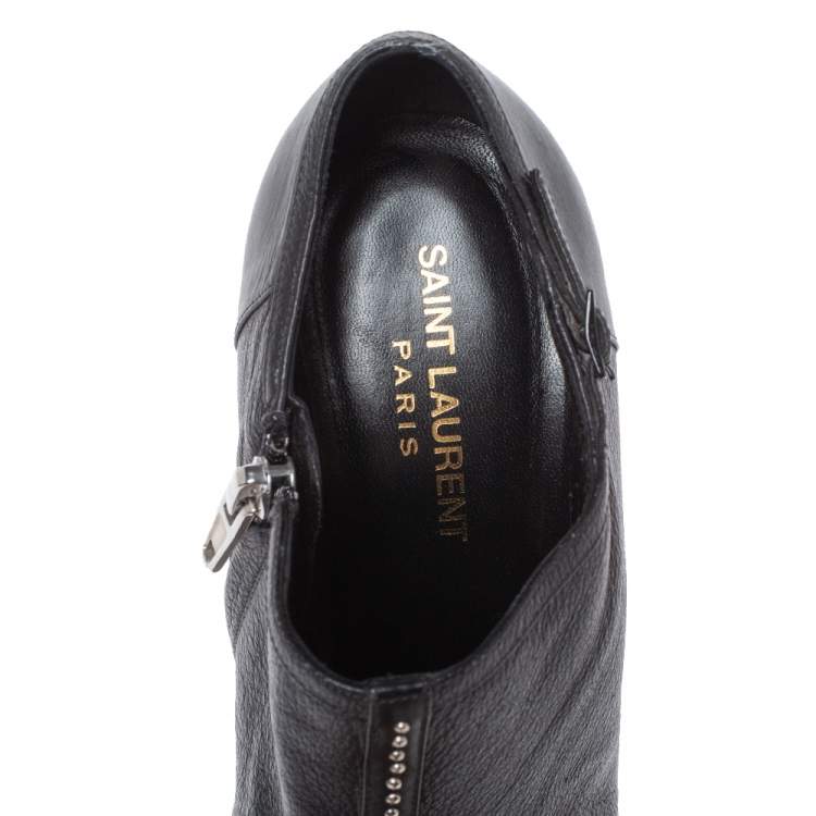 Pre Owned Saint Laurent Paris Black Studded Leather Pointed Toe Platform Ankle Boots Size 38
