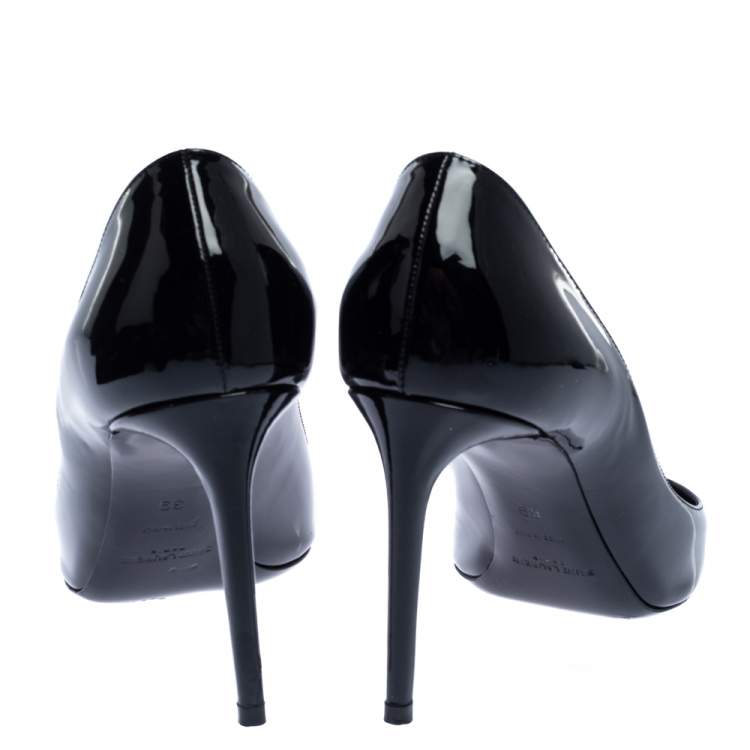 Pre Owned Saint Laurent Paris Black Pantet Leather Zoe Pointed Toe Pumps Size 39