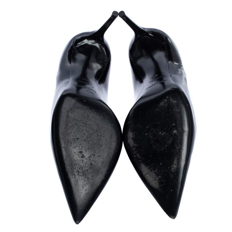 Pre Owned Saint Laurent Paris Black Pantet Leather Zoe Pointed Toe Pumps Size 39
