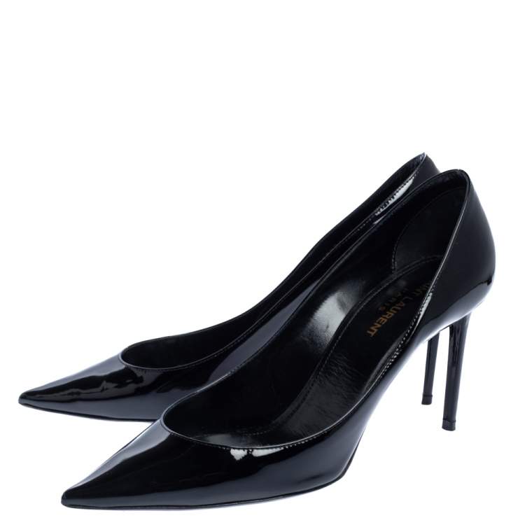 Pre Owned Saint Laurent Paris Black Pantet Leather Zoe Pointed Toe Pumps Size 39