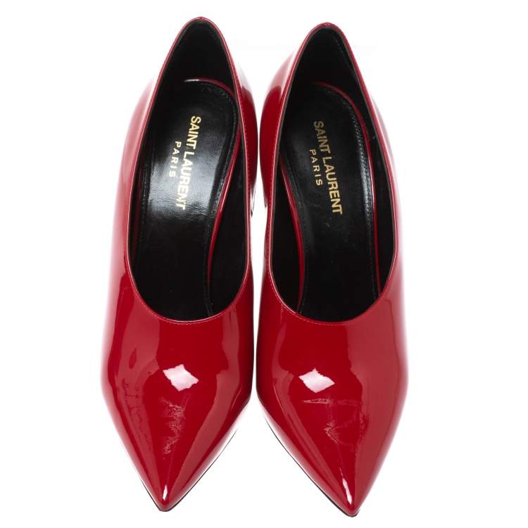 Pre Owned Saint Laurent Paris Red Patent Leather Pumps Size 40