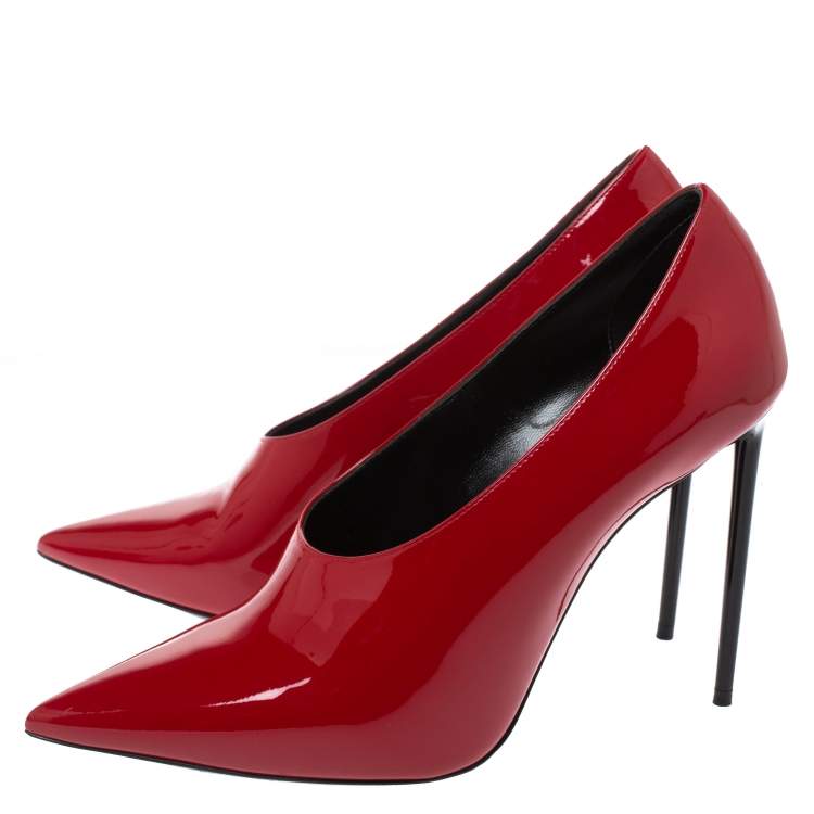 Pre Owned Saint Laurent Paris Red Patent Leather Pumps Size 40