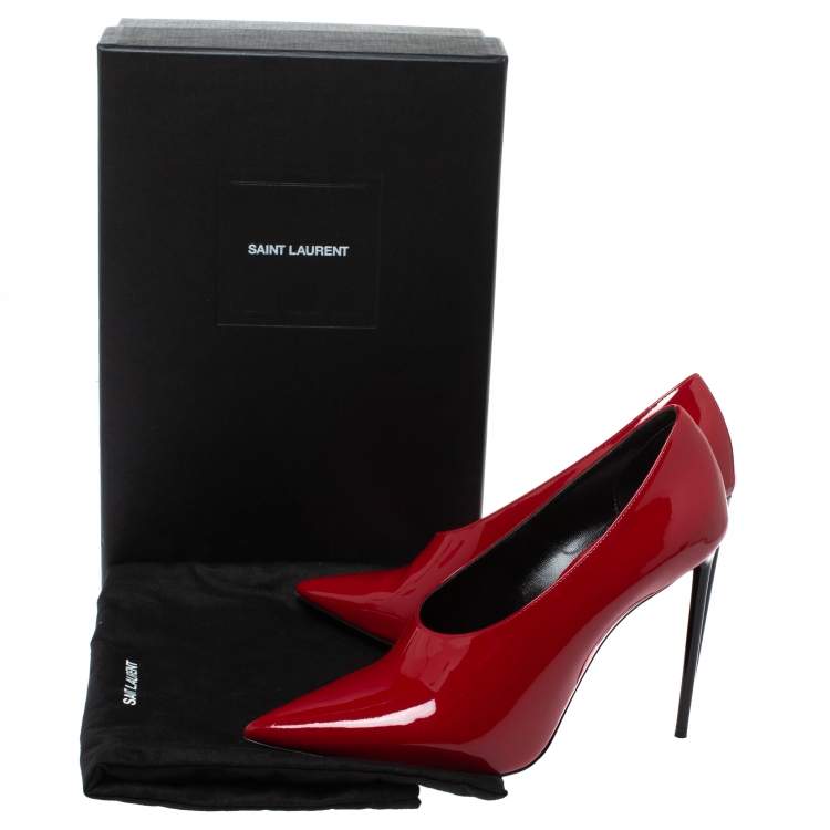 Pre Owned Saint Laurent Paris Red Patent Leather Pumps Size 40