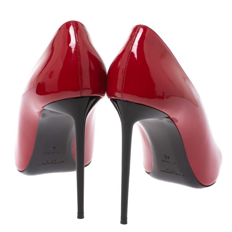 Pre Owned Saint Laurent Paris Red Patent Leather Pumps Size 40