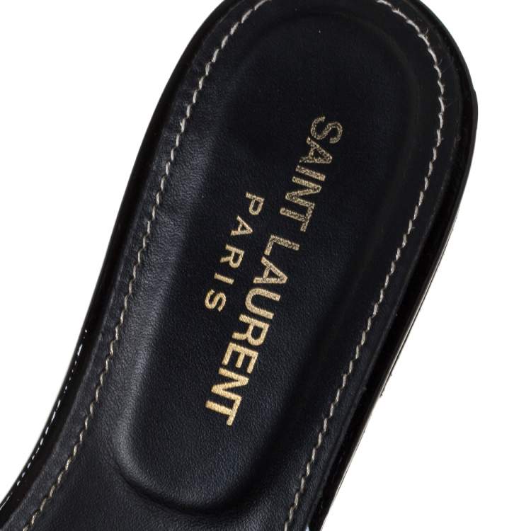 مملوكة مسبقًا Saint Laurent Paris Black Patent Leather Tribute Flat Slides Size 39