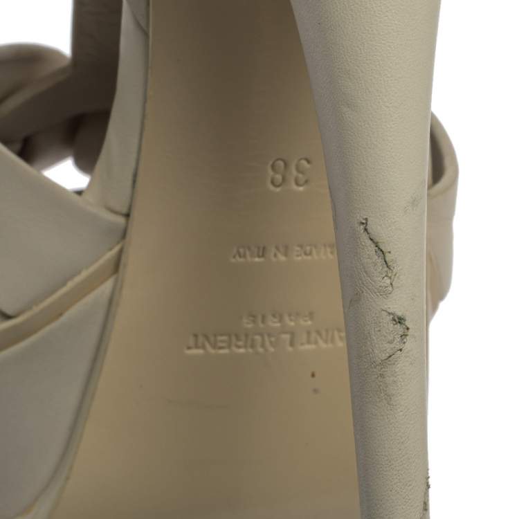 Pre Owned Saint Laurent White Leather Tribute Platfrom Sandals Size 38