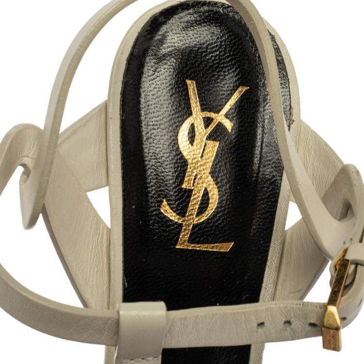 Pre Owned Saint Laurent White Leather Tribute Platfrom Sandals Size 38