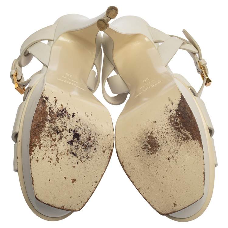 Pre Owned Saint Laurent White Leather Tribute Platfrom Sandals Size 38