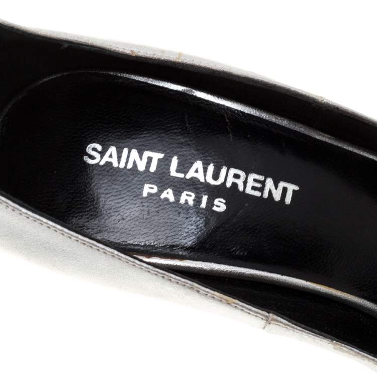 Pre Owned Saint Laurent Paris Silver Leather Thorn Pointed Toe Pumps Size 37
