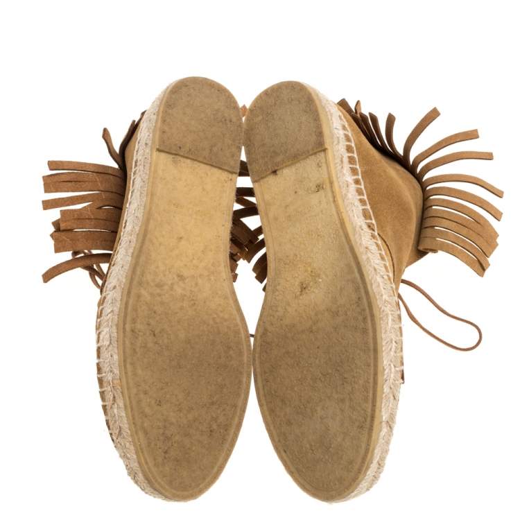 Pre Owned Saint Laurent Paris Brown Suede Fringe Espadrilles Sneaker Boots Size 36