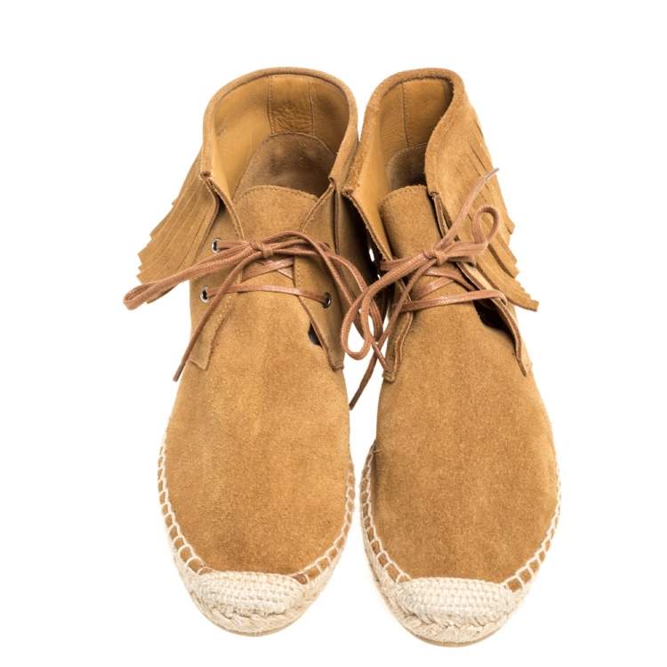 Pre Owned Saint Laurent Paris Brown Suede Fringe Espadrilles Sneaker Boots Size 36