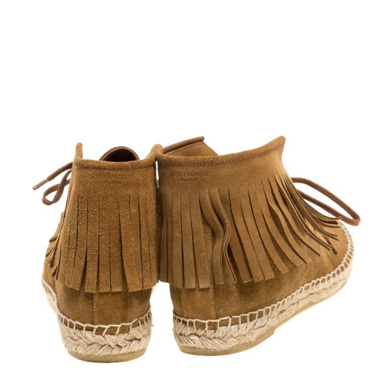 Pre Owned Saint Laurent Paris Brown Suede Fringe Espadrilles Sneaker Boots Size 36