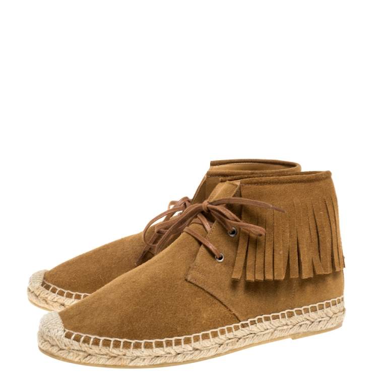 Pre Owned Saint Laurent Paris Brown Suede Fringe Espadrilles Sneaker Boots Size 36