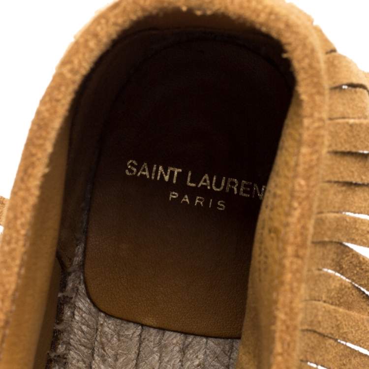 Pre Owned Saint Laurent Paris Brown Suede Fringe Espadrilles Sneaker Boots Size 36