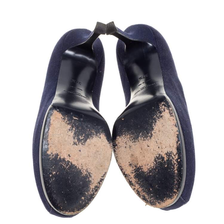 Pre Owned Saint Laurent Paris Denim Fabric Tribtoo Platform Pumps Size 37.5