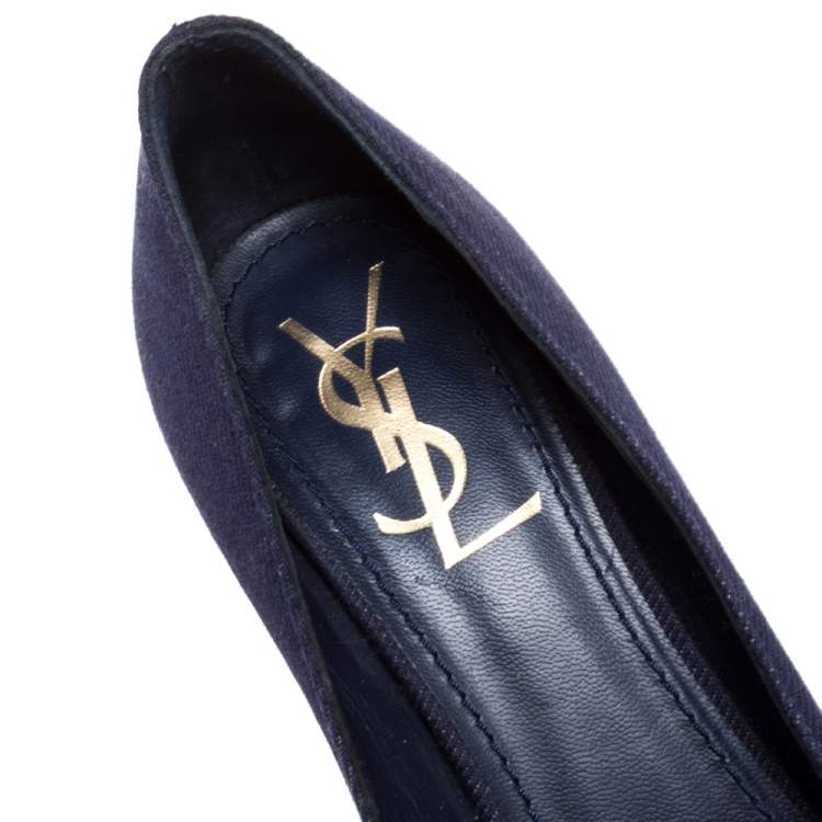 Pre Owned Saint Laurent Paris Denim Fabric Tribtoo Platform Pumps Size 37.5