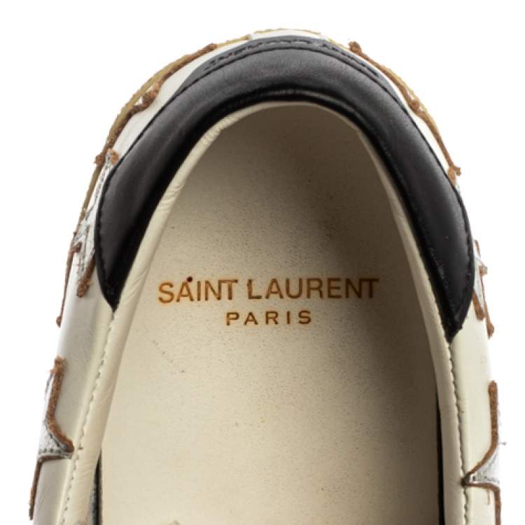 Pre Owned Saint Laurent Paris White/Silver Leather Star Alpha Low Top Sneakers Size 37.5