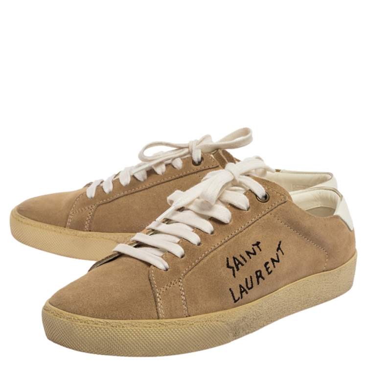 Pre Owned Saint Laurent Paris Light Brown Suede Court Classic Logo Sneakers Size 38
