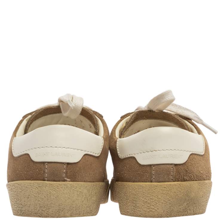 Pre Owned Saint Laurent Paris Light Brown Suede Court Classic Logo Sneakers Size 38